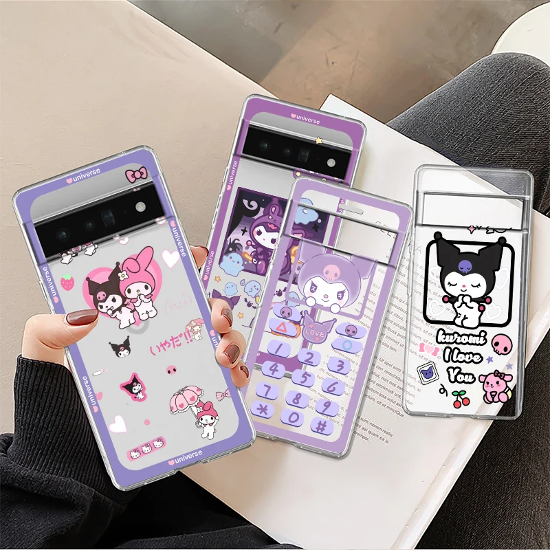 

Cartoon Kuromi Cute For Google Pixel 8 7 6 Pro 6a 5 5a 4 4a XL 5G Transparent Soft Phone Case Shockproof Cover