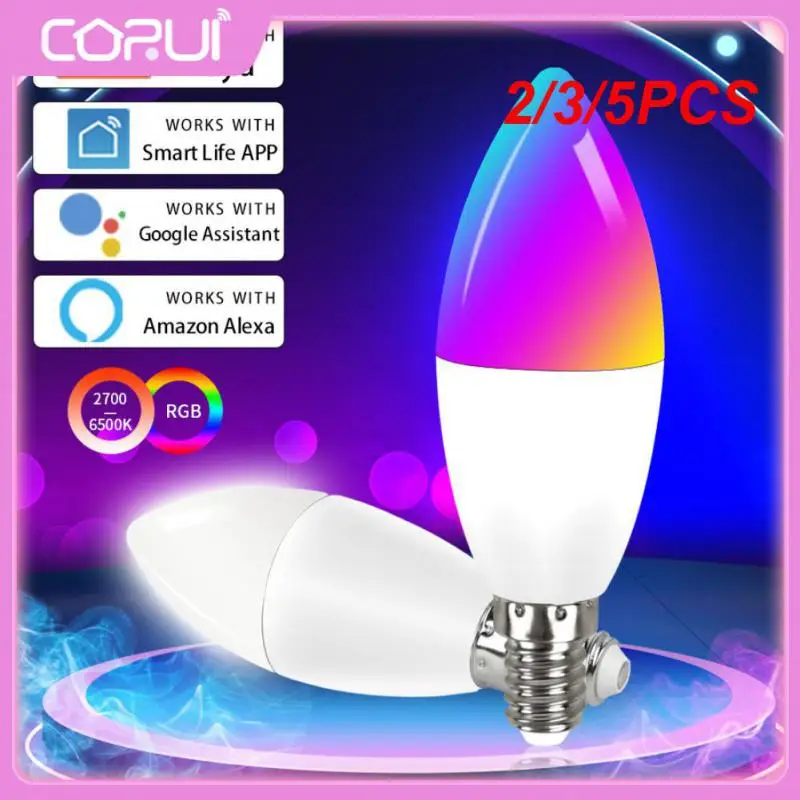 

2/3/5PCS Wifi Smart Light Bulb Compatible Alexa Google Home E14 Candle Lamp Rgb 5w 7w 9w Dimmable Led Bulb Tuya App Control