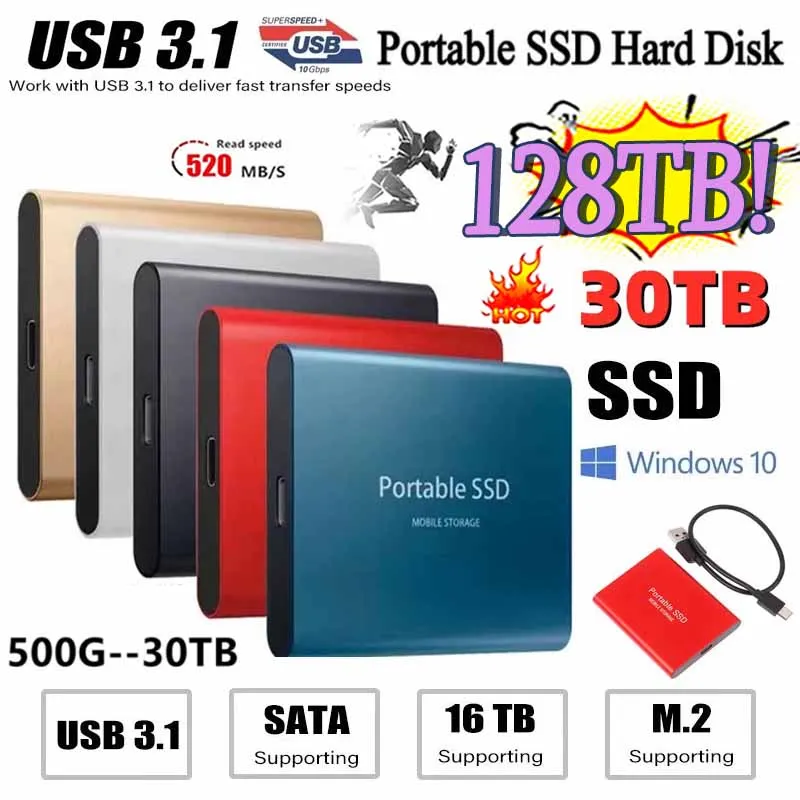

Portable SSD Original Hard Disk 128TB 64TB SSD 2.5 Inch 500GB Hard Drive Drive Hard Disk Electronics for Laptops Mobile Phones