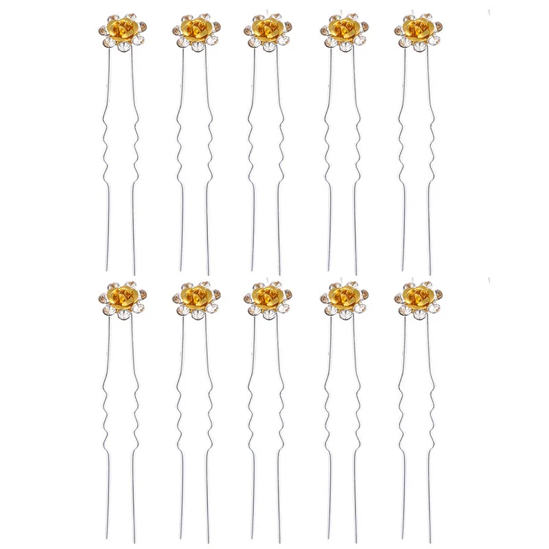 

5 PIECES Versatile Bridal Hairpin Metal Crystal Flower U-shaped Hairpins Korean Rhinestone Hair Clips Jewelry Accessories Women