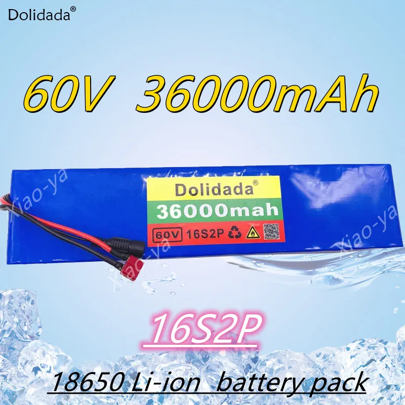 

Новый литий-ионный аккумулятор 60V16S2P 36 А · ч 18650 67,2 в 36000 мА · ч для фотоскутера, электроинструменты с BMS 1000 Вт Tplug