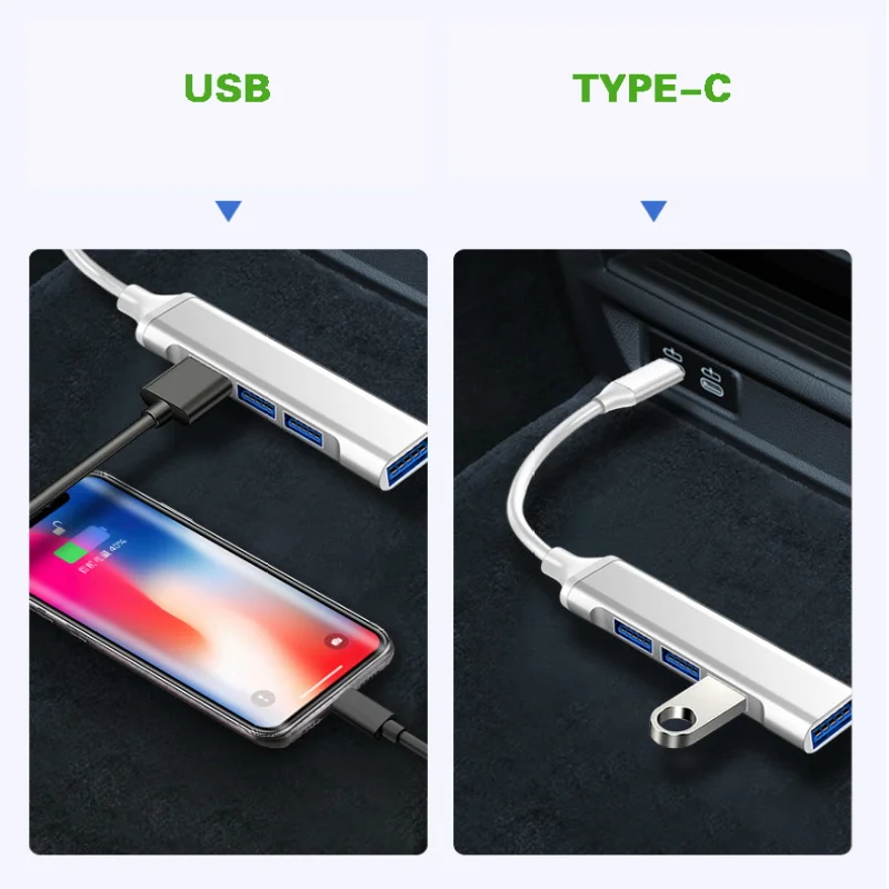Type-c USB Four-Port HUB Splitter Four-in-One Expansion Dock Aluminum Alloy OTG Hub one-to-four Expansion enlarge