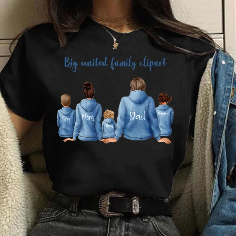 

Модные женские Топы с коротким рукавом, черная футболка с коротким рукавом для мам и детей, летняя женская футболка в эстетике, женская одеж...