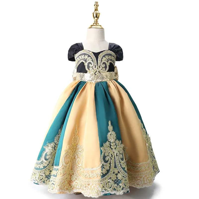 

Frozen Anna Princess Dress Embroidery Bow Dress Wedding Flower Girls Bridesmaid Elegant Long Dress Party Xmas Cosplay Ball Gown