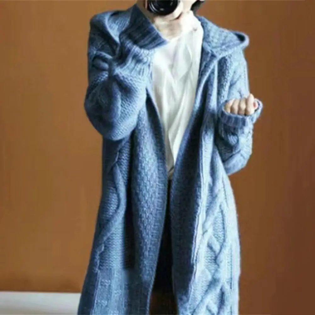 

Casual Women Jacket Cozy Women's Knitted Hooded Sweater Coat Thick Mid-calf Length Loose Fit Soft Autumn Jacket Women Fall