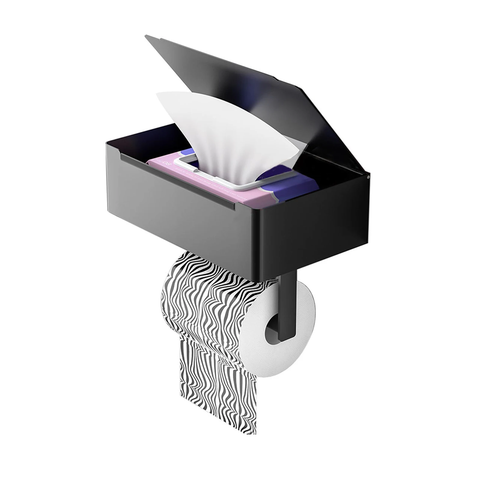 

Toilet Paper Holder With Wipe Storage Shelf Modern Style Stainless Steel Roll Tissue Holder With Flushable Wipes Dispenser