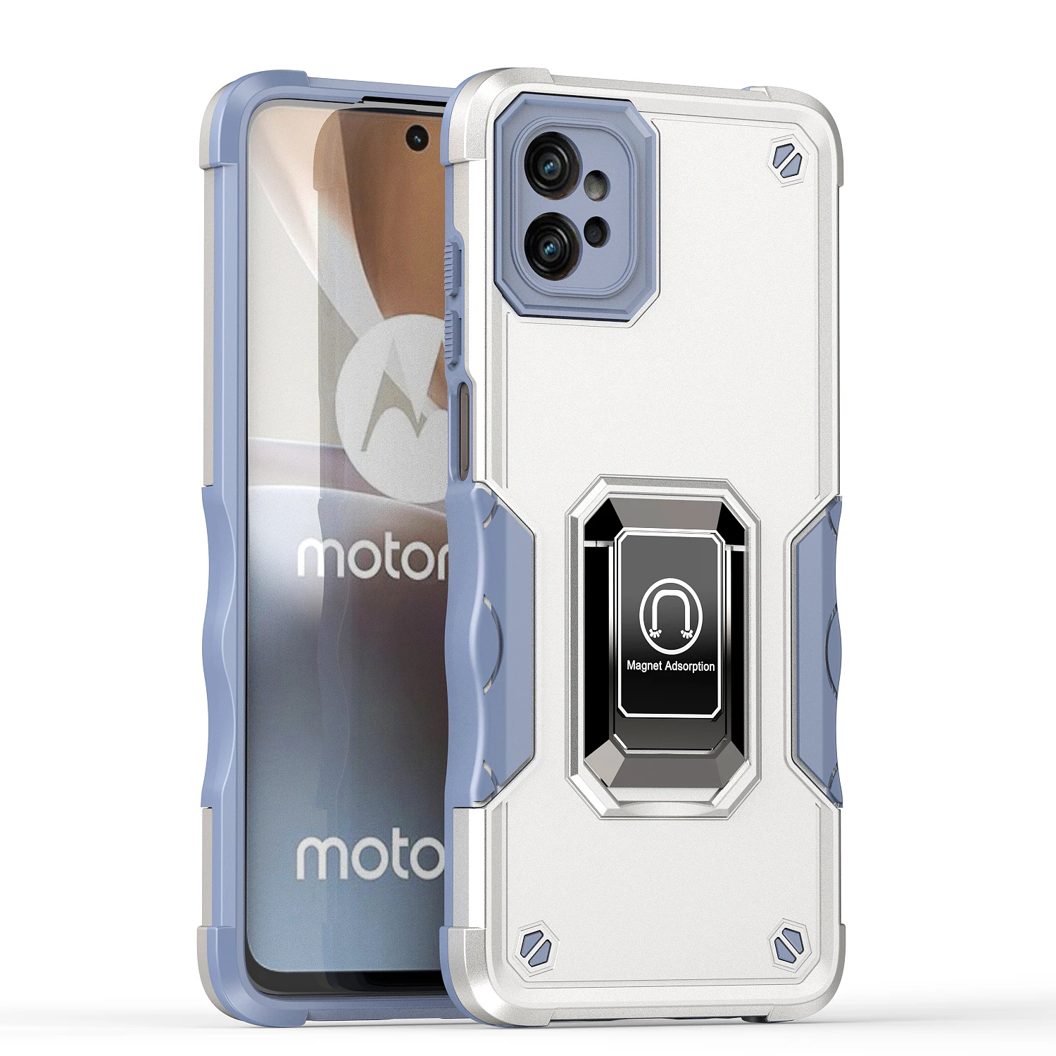 

Case for Motorola Moto G32 Car Magnetic Ring Holder Luxury Soft Silicone Edges Armor Shockproof Phone Cover MotorolaG32 MotoG32