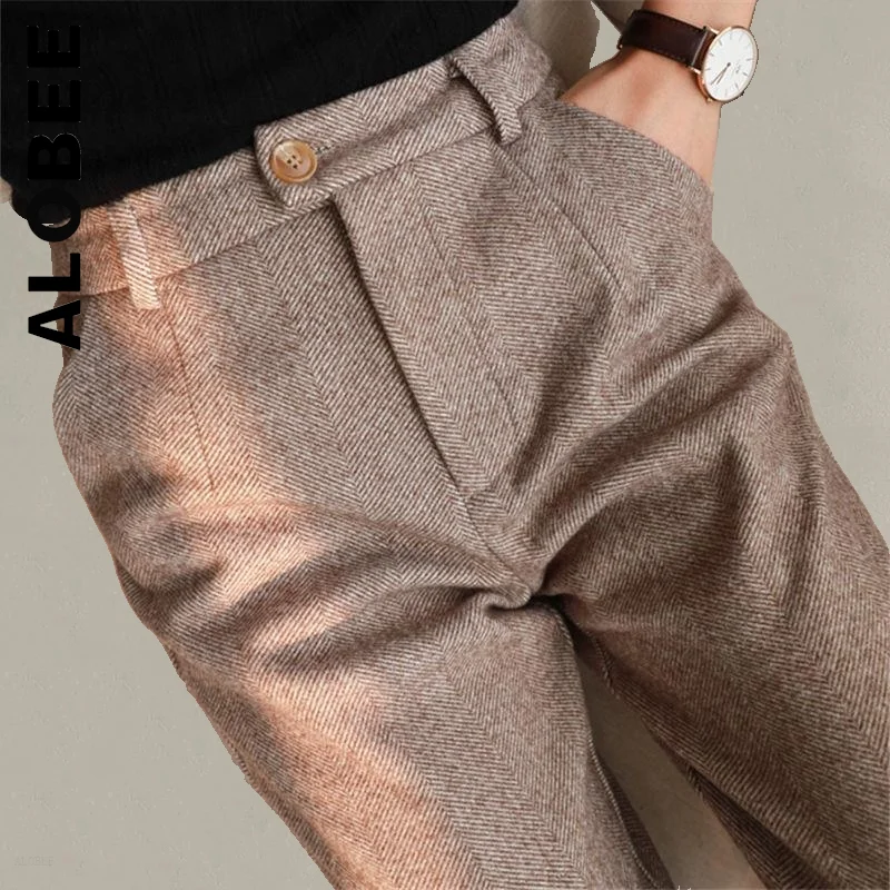 

Брюки-Карандаш Alobee женские, шерстяные повседневные офисные штаны с завышенной талией, брюки-карандаш, Осень-зима 2023