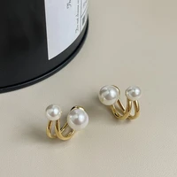 new simple celebrity style gold pearl stud earrings for woman 2021 korean fashion jewelry wedding girls sweet accessories