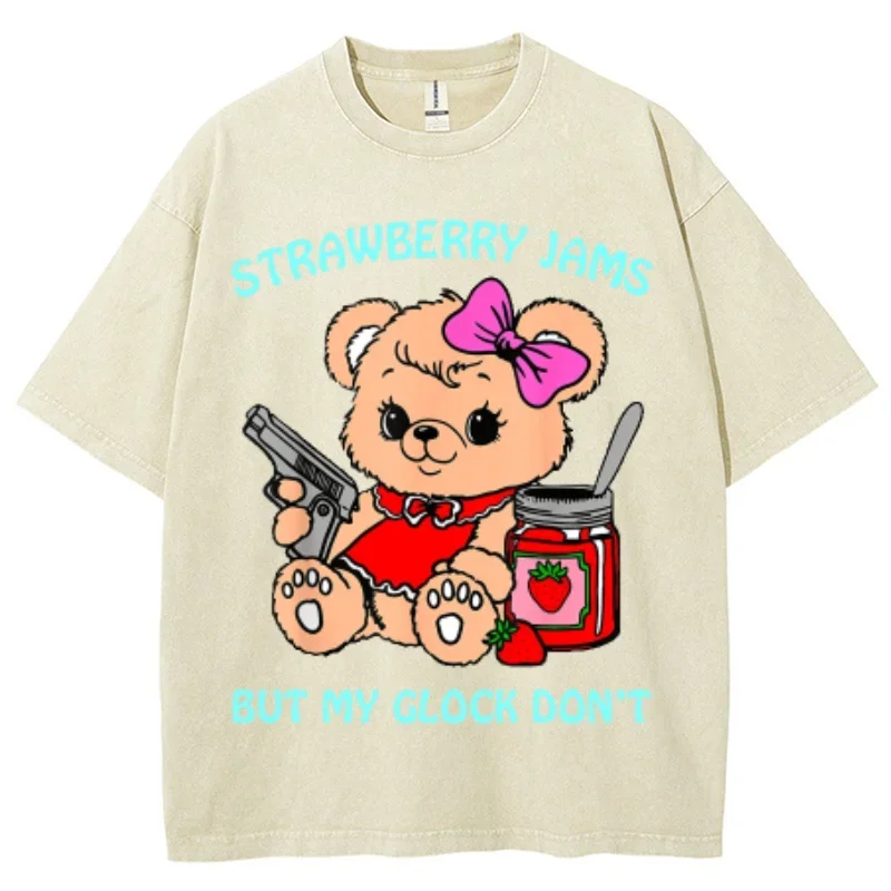 Женская стирка футболки с милым мультяшным принтом медведя для девочек