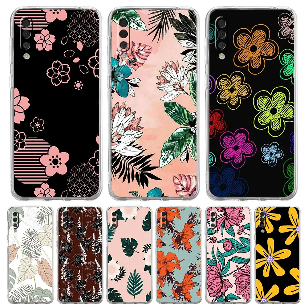 

Fashion Flower Leaf Phone Case For Samsung Galaxy A12 A50 A70 A20 A30 A40 A20E A10 A10S A20S A02S A22 A32 A52S A72 5G Soft Cover