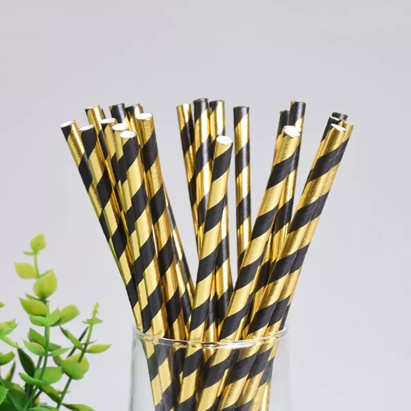 

Black and gold striped straw festival wedding graduation season party supplies