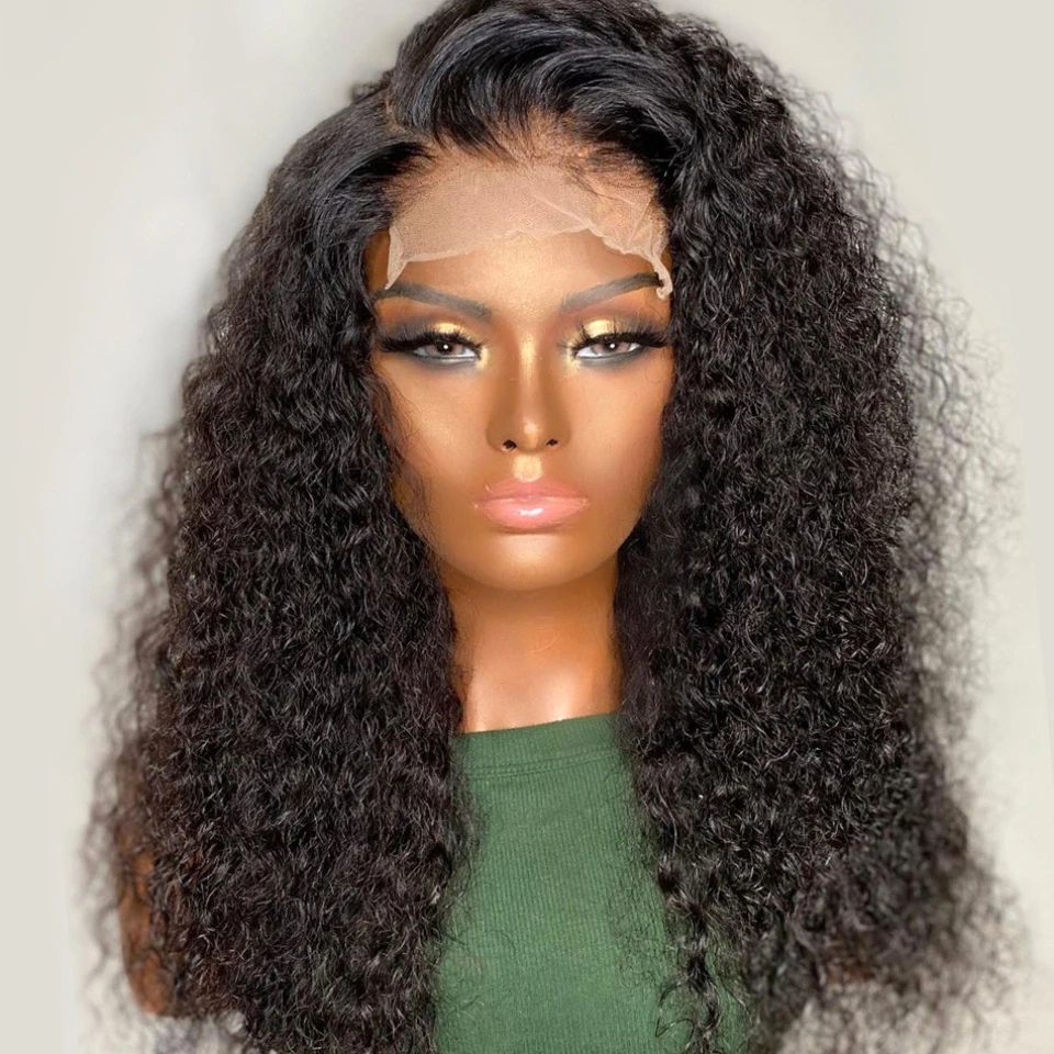 26Inch 180%Density Soft Long Kinky Curly Natural Lace Front Wig For Women With Baby Hair Heat Resistant Hair Natural Hairline
