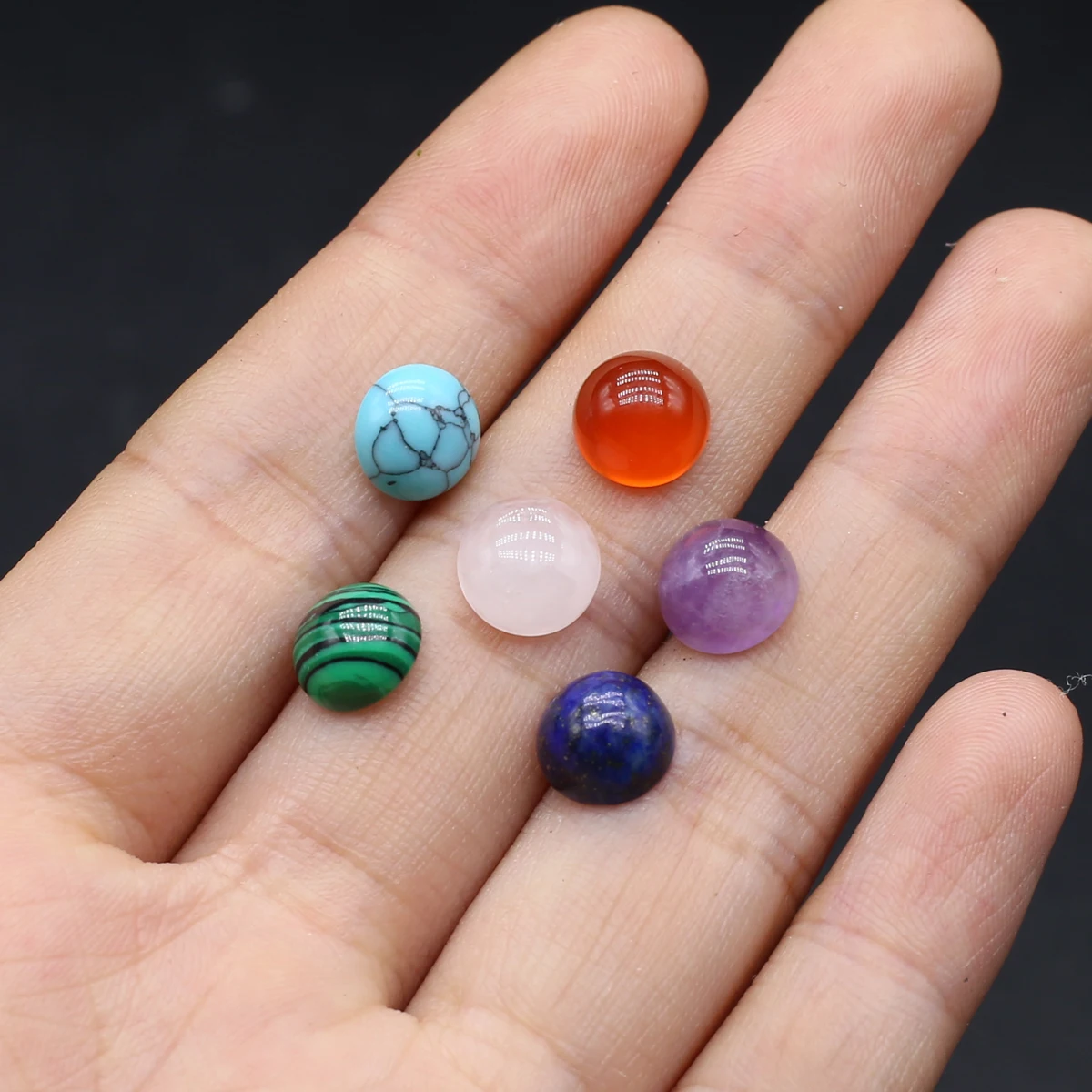 

10PCS/pack Round Amethysts Lapis Lazuli Malachite Cabochons Natural Semi-precious Stone Surface DIY Making Rings Necklace 8x8mm