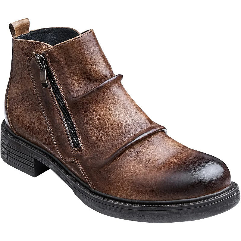 

Hight-Top Chelsea Boots mens High Quality Genuine Leather autumn winter British retro men shoes cowhide zipper men combat boots