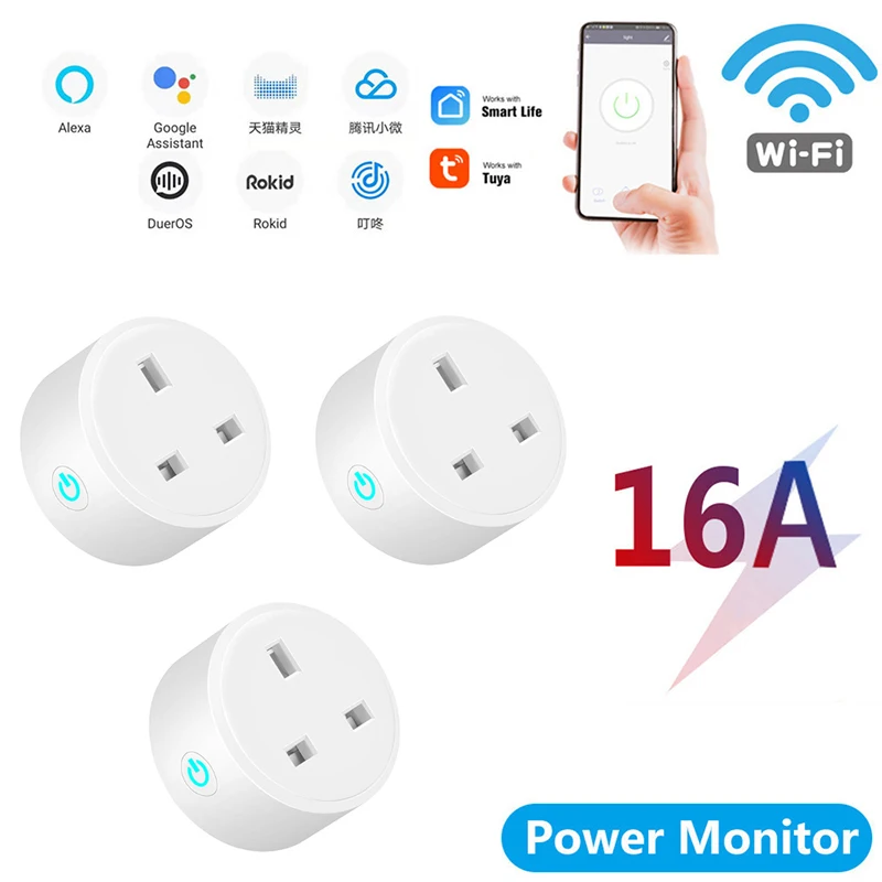 

Aubess 16A/20A WiFi Smart Plug Socket With Power Energy Monitor UK Multi Plug Tuya APP Control Works With Alexa Google Assistant
