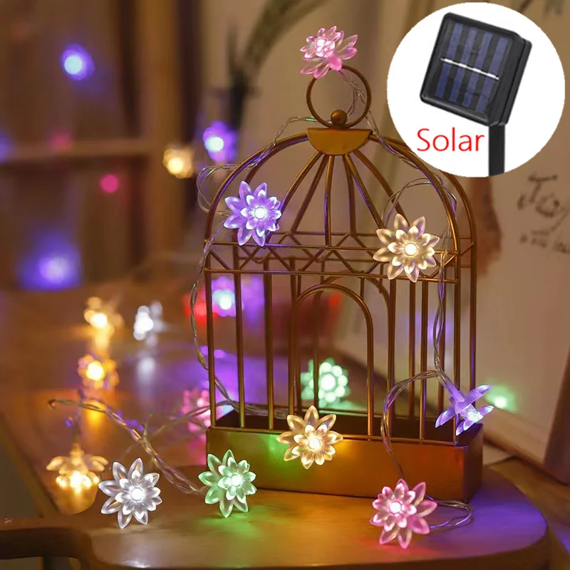 

Solar LED Outdoors Lotus Flowers String Lights Garden Furniture and Terrace Decor Light Decoration Street Garland Fairy Lights