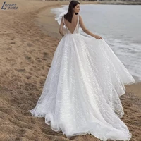 deep v neck wedding dress luxury sleeveless backless lace bridal gown sexy sweep train robe de mari%c3%a9e bride beach wedding gowns
