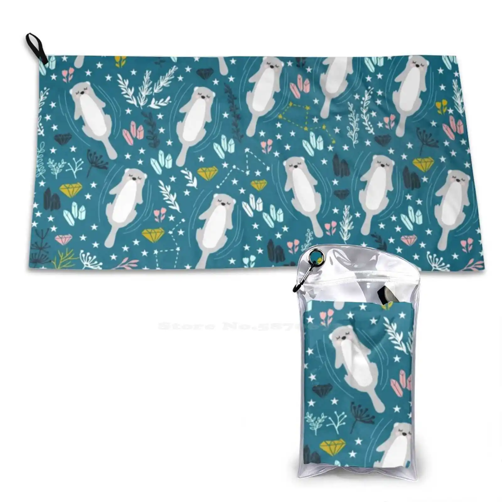 Bath Washcloth Pink Green Blue White Grey Otters Pattern Sleeping Otter Otters
