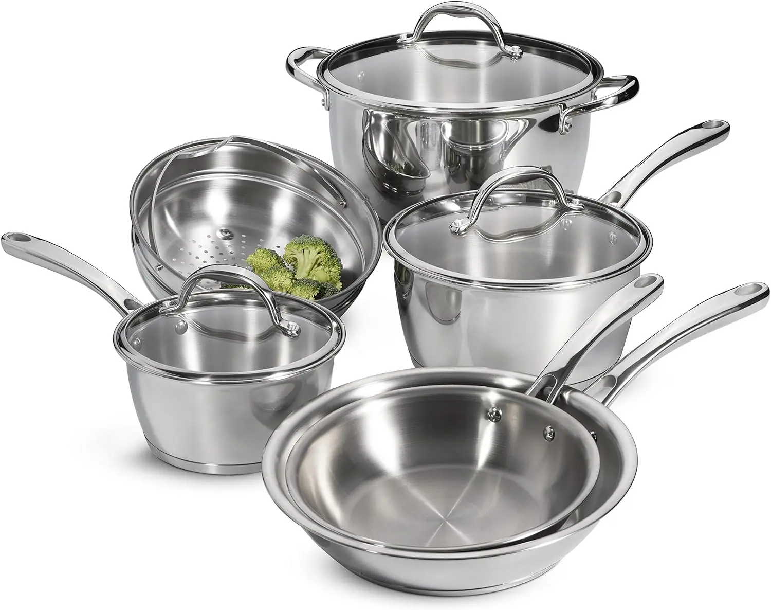 

Tri-Ply Base Stainless-Steel Cookware Set, Induction-Ready, 9-Piece