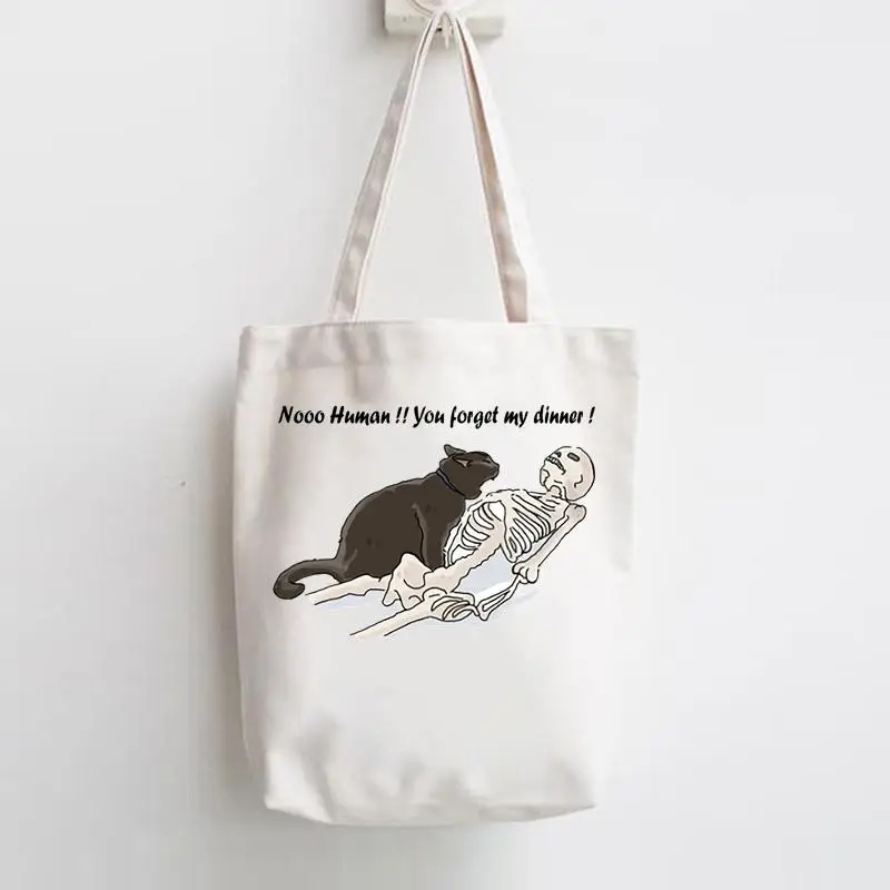 

Cat Skull Funny Lovely Print Shopper Handbags Shoulder Women Fashion Canvas Casual Shopping Girls Graphic Tote Bag