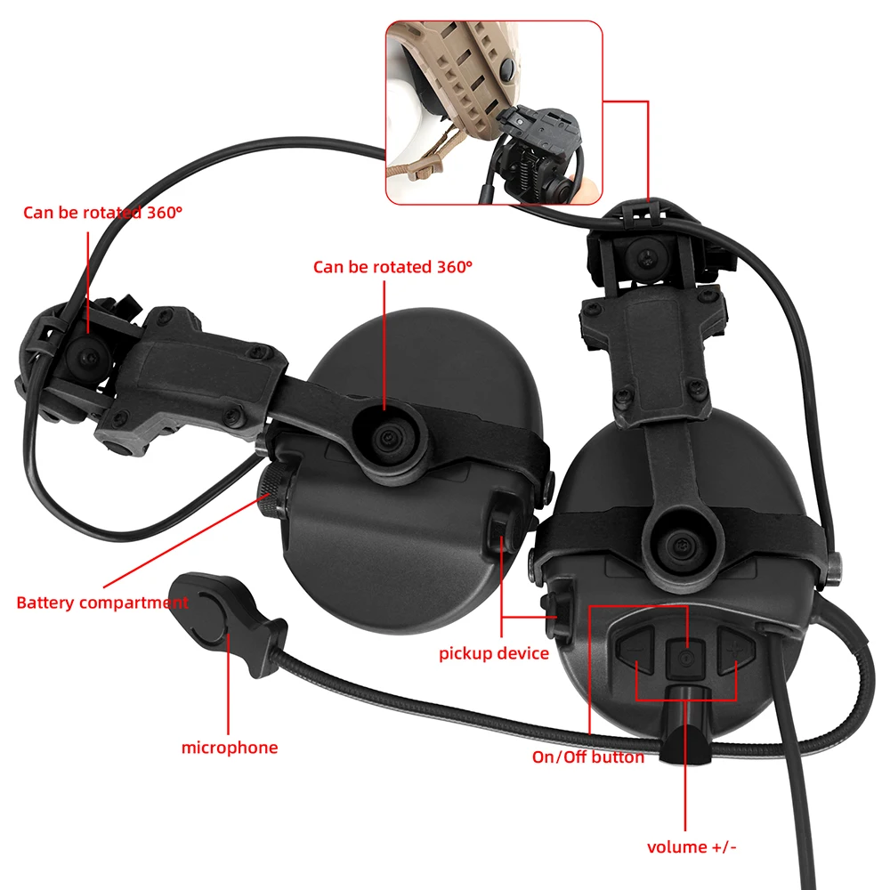 HEARING TACTICAL Silicone Earmuffs ARC Rail Bracket Airsoft  Headset Tactical Sport Shooting Earmuffs MSASORDIN Tactical Headset