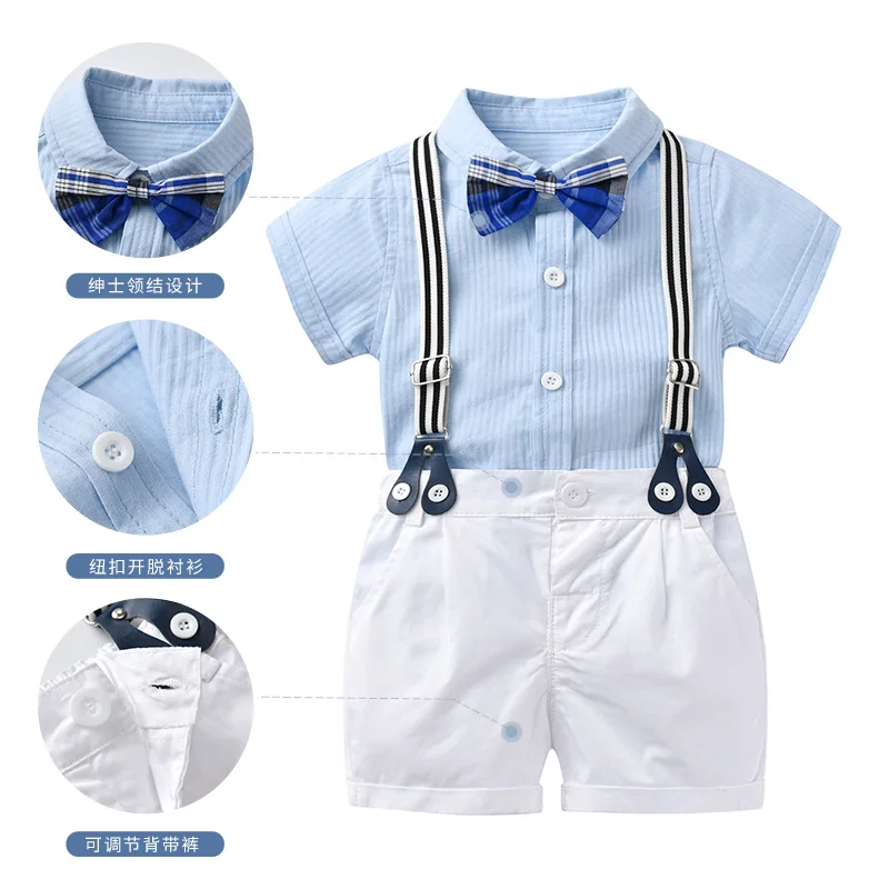 

Boy's Suit Summer Solid Color Jacket and Suspenders Children's Clothing Boutique Kids Clothing Turn-down Collar