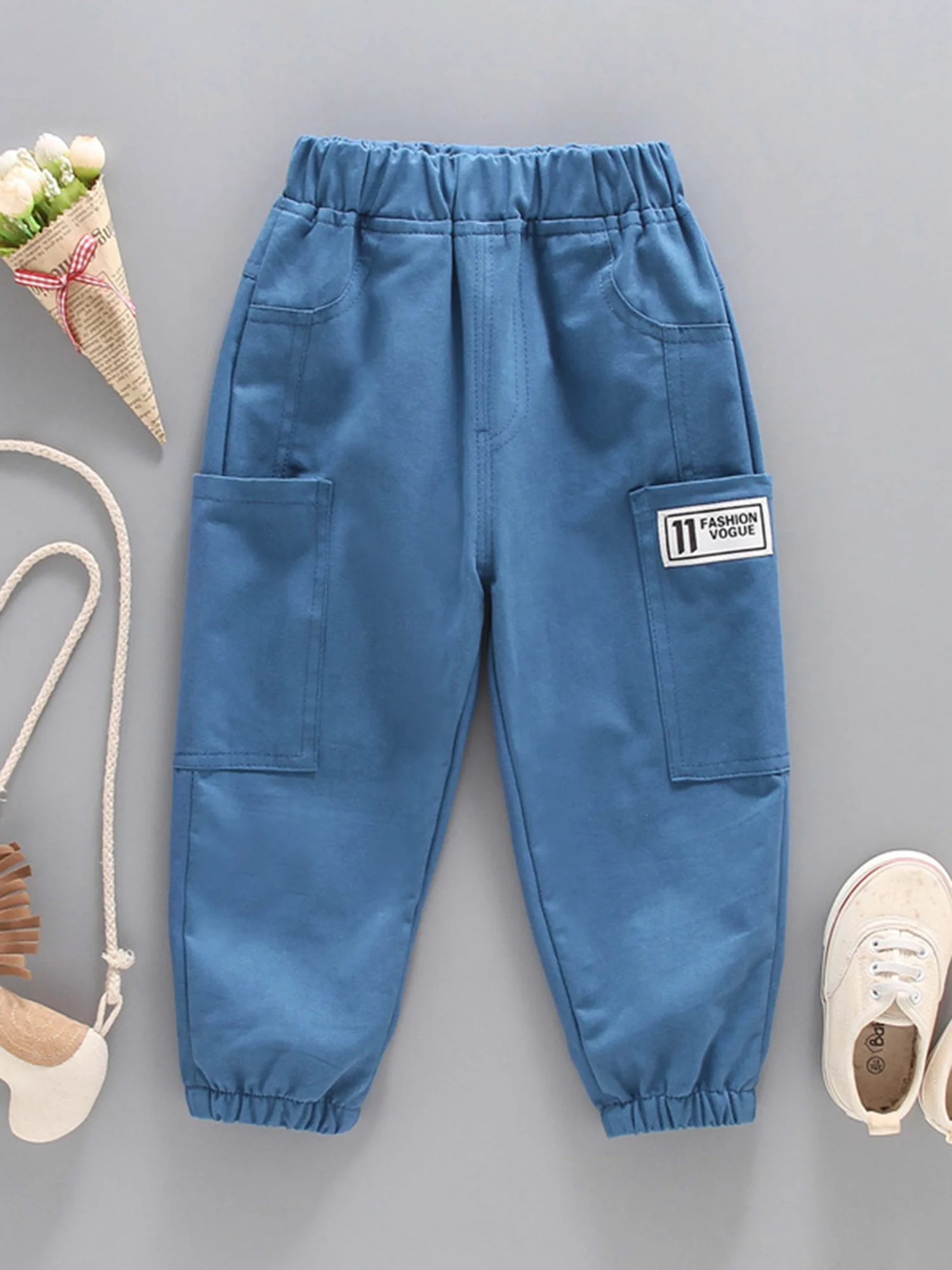 Модные однотонные брюки-карго для детей 1-6 лет |