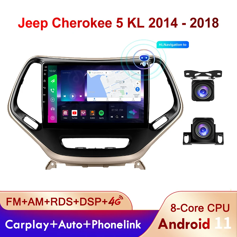 

PEERCE Android Car Radio For Jeep Cherokee 5 KL 2014 - 2018 Stereo Multimedia Video Player GPS Navi DSP BT No 2din Head Unit