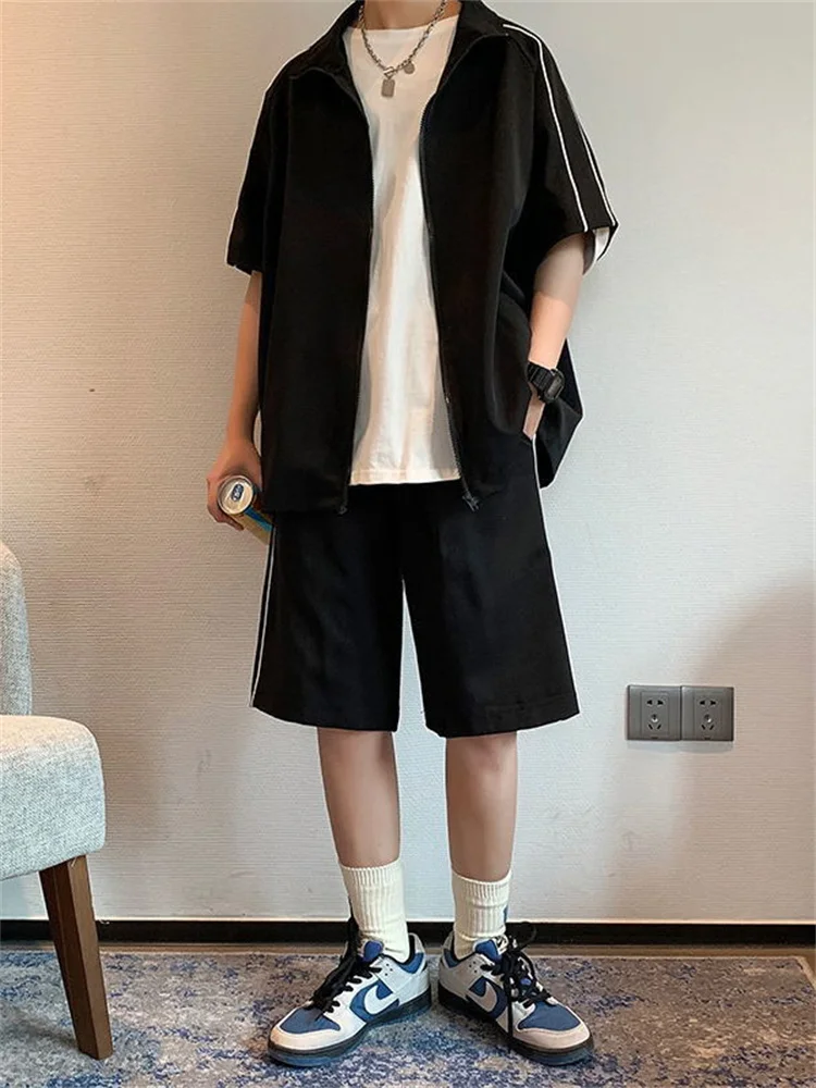 

Gothic Punk Three-piece Shirt + Coat Overalls New Suit Korean Loose Men Women Clothes Fake Two-piece Shirts Casual Top Summer