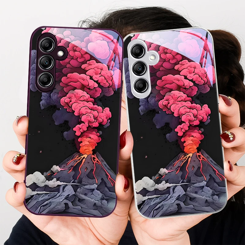Simple Pink Volcanic for Samsung Galaxy A01 02 03 Core A04 A14 4G A13 54 34 31 20 25 23 22 5G S21 Ultra S20 glass phone case