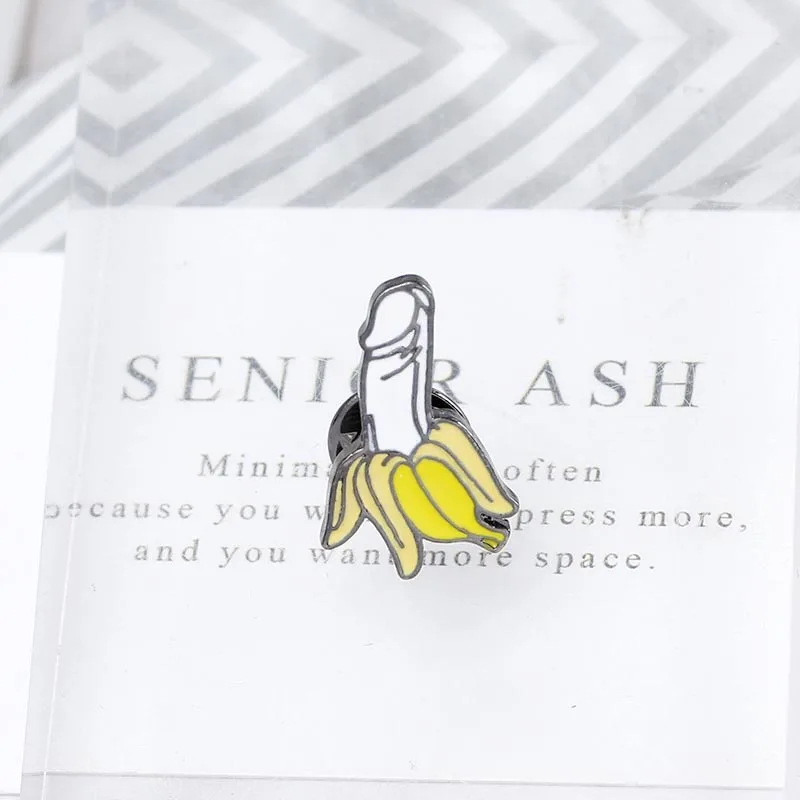 

banana top quality pin needle fruit plant dick organ enamel badge evil evil adult brooch friendship pass jewelry women friends
