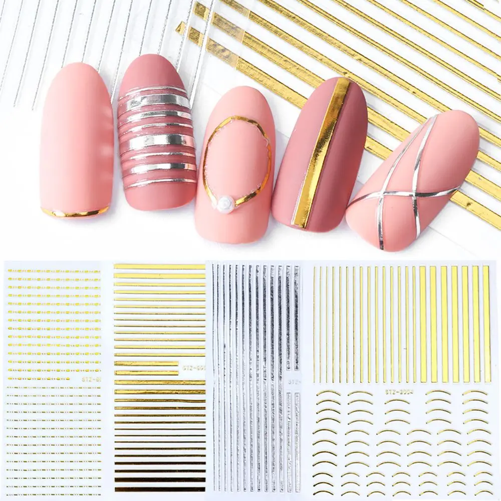 

Nail Art Geometric Pattern Decals Stripe Lines Nail Paste Curve Patch Fake Fingernail Accessories 3D Nail Sticker