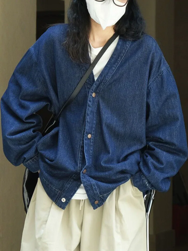 

Женская джинсовая куртка с V-образным вырезом, из хлопка