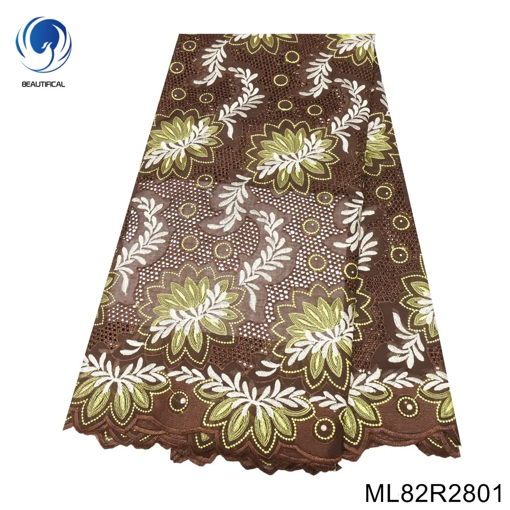 

2023 New Nigerian Cotton High-grade Swiss Yarn Lace Wedding Dress Sewn In High Quality Embroidered Fabric ML82R28
