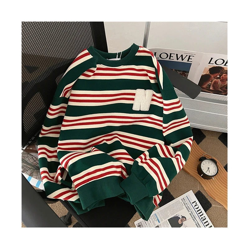 

Женский свитшот с длинным рукавом, винтажный пуловер в полоску в американском стиле, Осень-зима 2022