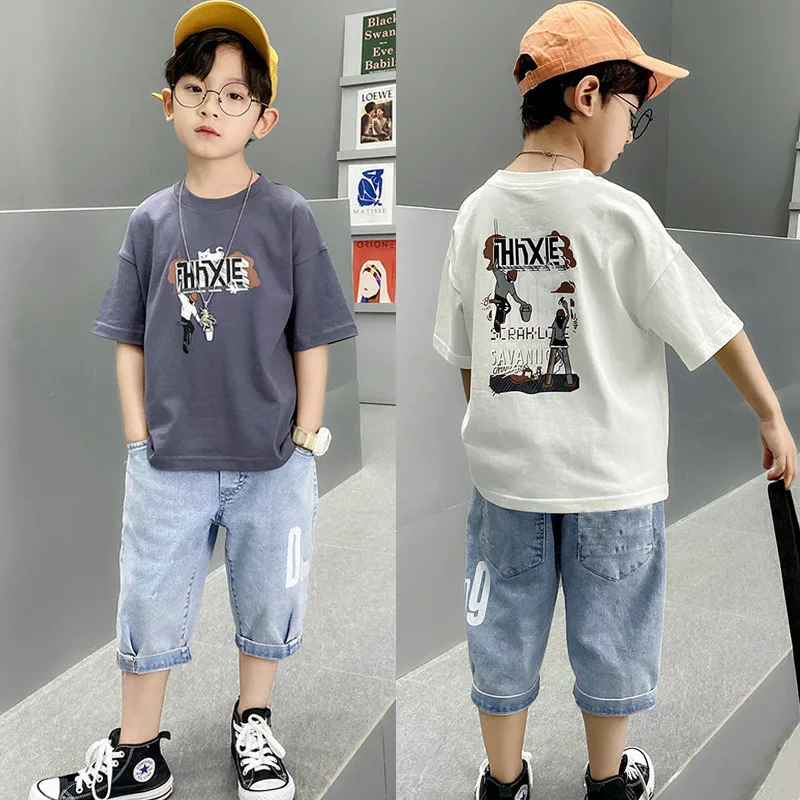 

New Summer Kids Boys T Shirt+Shorts 2pcs Clothing Sets Children Sport Suit Teenager Boys Korean Casual Tracksuits 4 6 8 10 12 Y