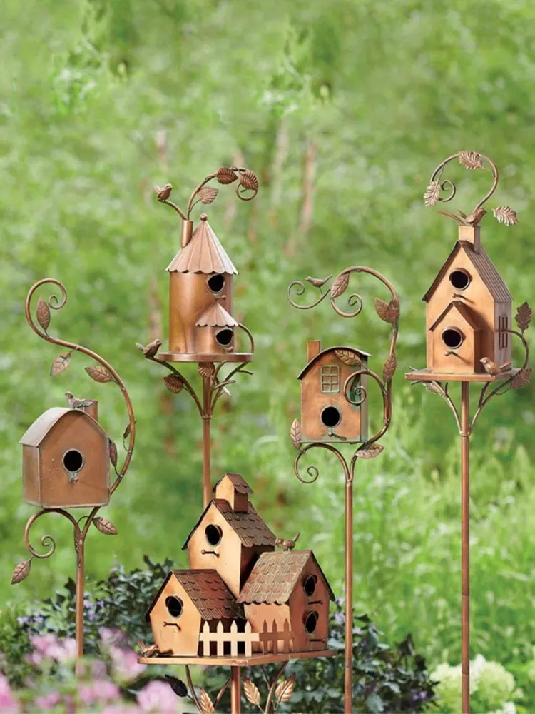 

Attractive Bird Feeder Exquisite Birdhouse Garden Stakes Metal Art With Rod Easy Assemble Birdhouse Feeder For Home Garden