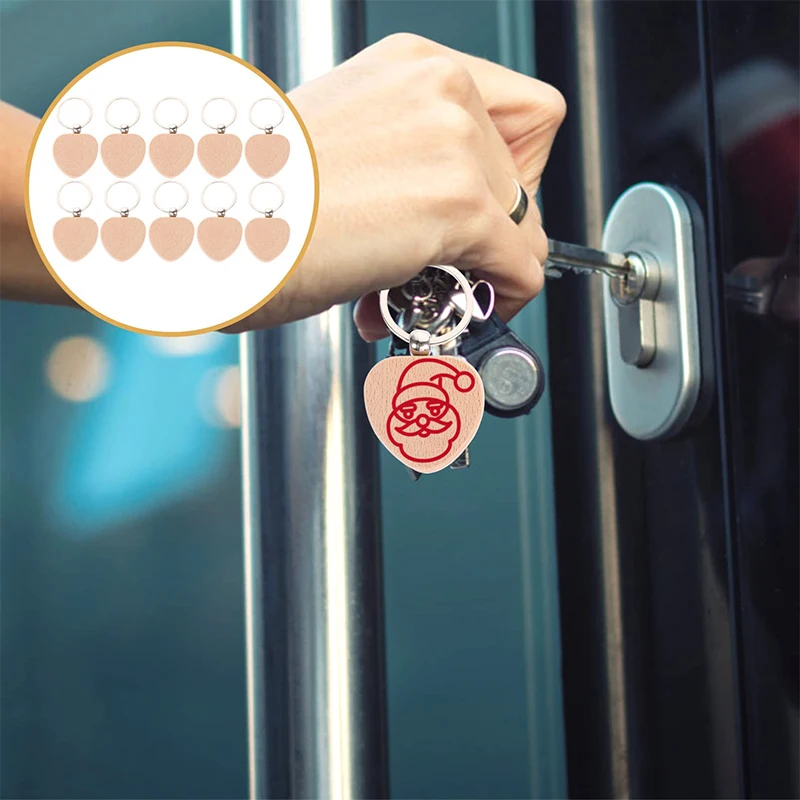 50 шт. натуральный деревянный брелок для ключей в форме сердца анти-потерянные