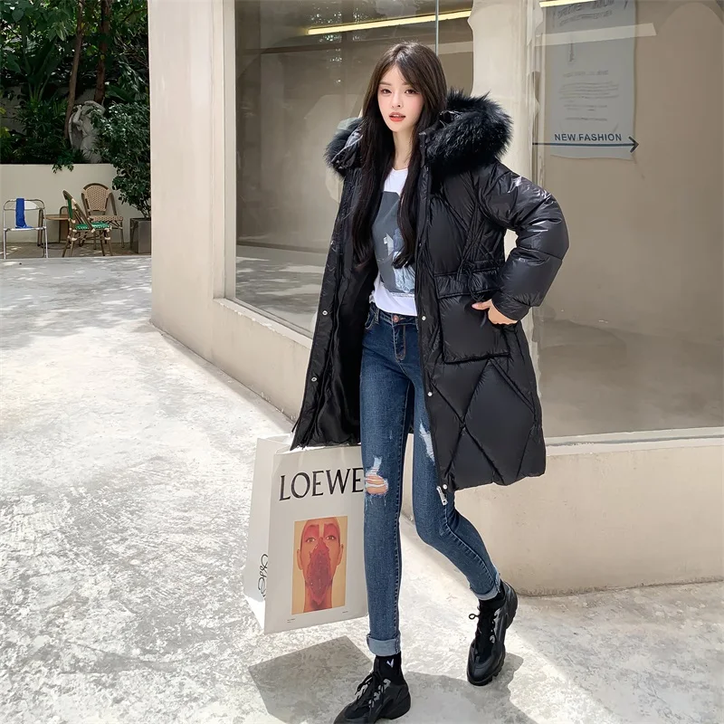 Diamond Lattice Puffer Parkas for Women Korean Fashion Trends Winter Clothing Female Windbreaker Coats Teenage Fur Collar Jacket