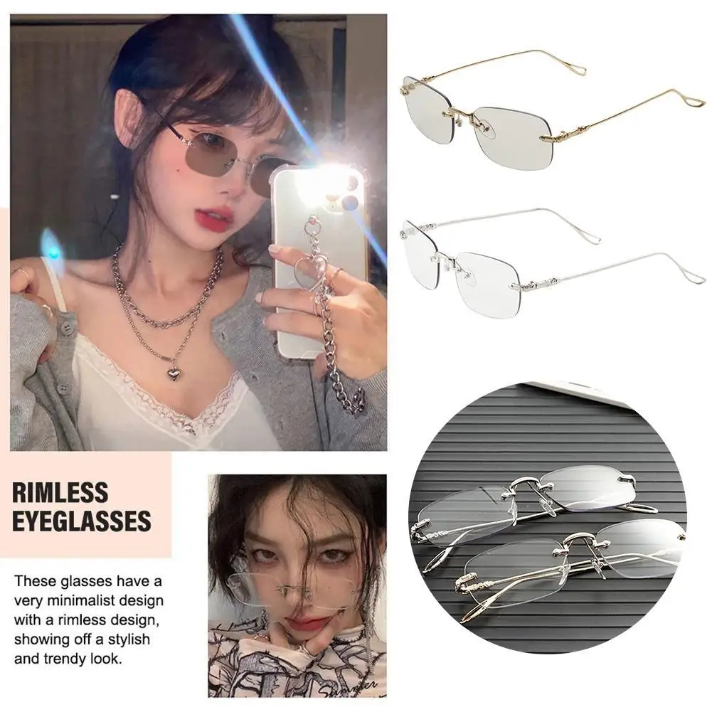 

New Photochromic Reading Glasses Men's Progressive With External Anti-Blue Sunshade Eyewear Storage Rimless Light Box W5K4