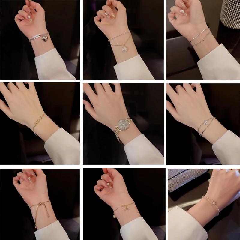 

Vintage Double Layer Pearl Metal Bracelet for Women 2022 Trend Fashion New Frosted Turnable Bead Bracelet Jewelry 36 Styles
