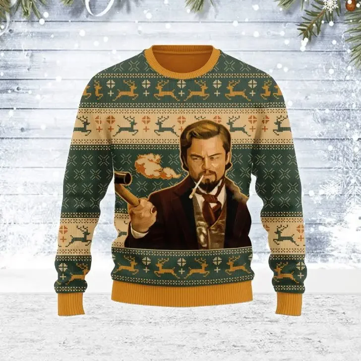 Autumn And Winter Clothing Laughing Leo DiCaprio Meme Ugly Christmas Sweater Gift Santa Clau Pullover Men 2023 3D Sweatshirt Top