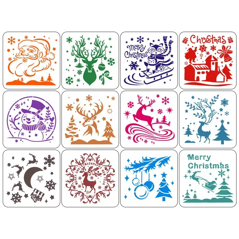 

6PCS Christmas DIY Layering Stencils Hollowed-out PET Drawing Template 15*15CM Wall Painting Scrapbook Coloring Embossing Tools