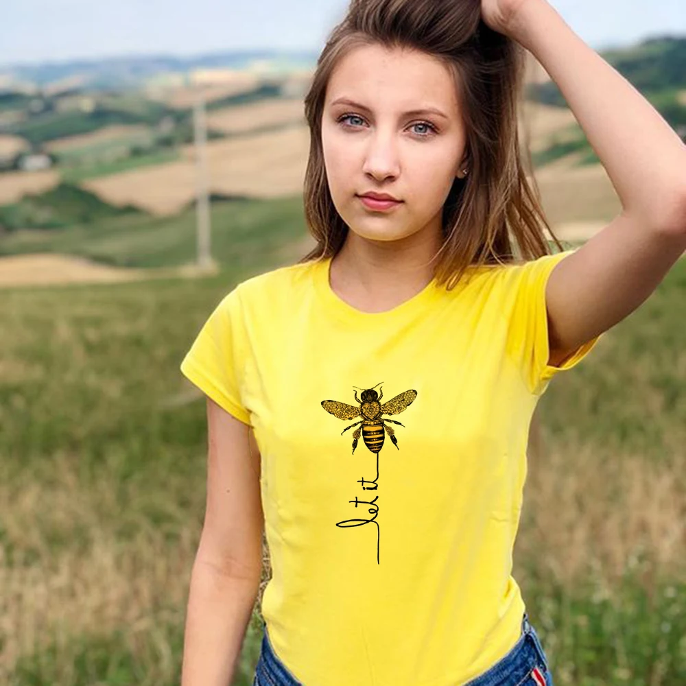 

Graphic Tees Women Kind Happy Bee Honeybee Print Aesthetic Female T-shirt Summer Fashion Tops Camisetas Mujer Vintage T Shirts