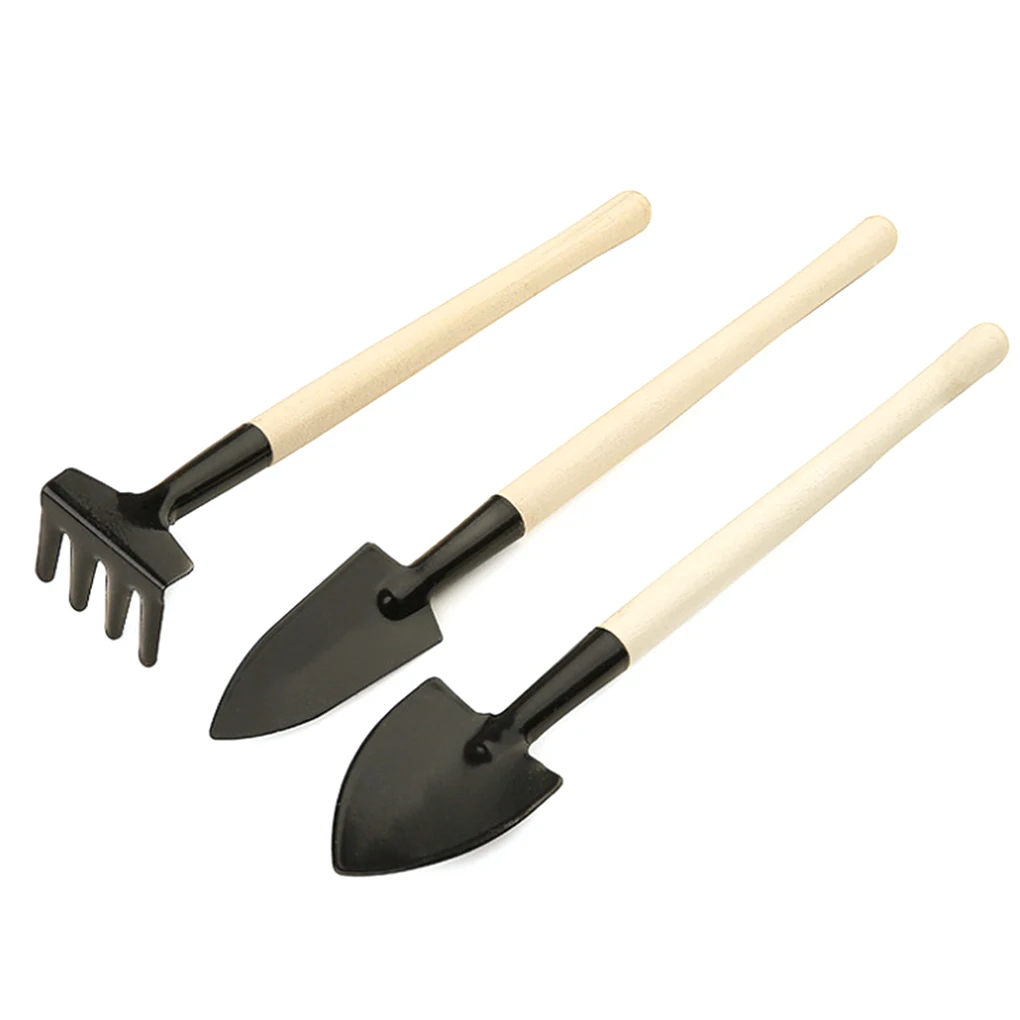 

3pcs Mini Portable Gardening Tool Metal Head Shovel Rake Spade Plant Garden Soil Raising Flowers Wooden Handle Tool Set Garden