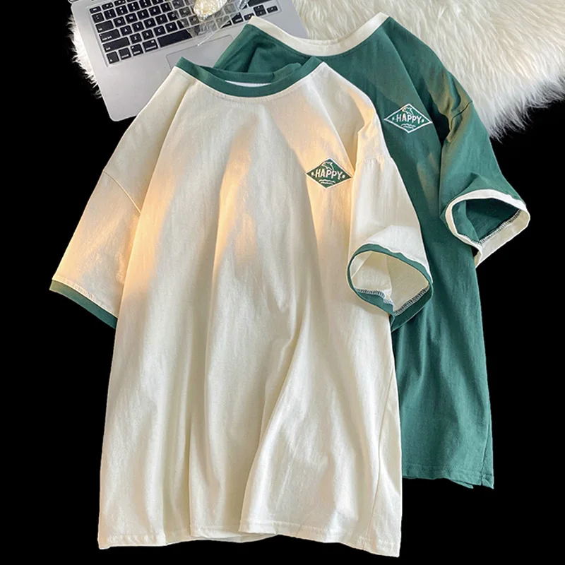 

Summer Cotton T-shirt student harajuku letter embroidery short sleeve T Shirt Women loose kawaii Clothing young girls green Tops