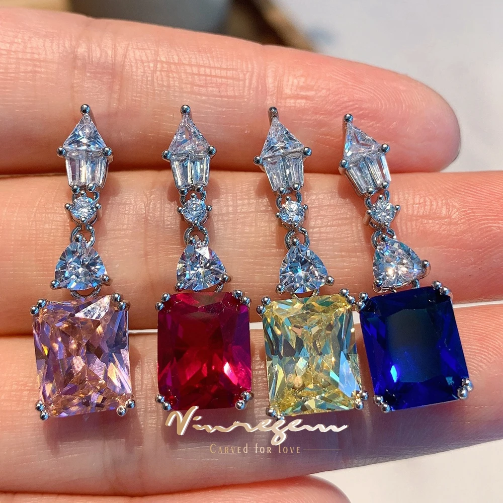 

Vinregem Роскошные 9*11 мм изготовленные в лаборатории сапфировые Рубины цитрин драгоценные камни для соны бриллиант Висячие серьги для женщин ю...
