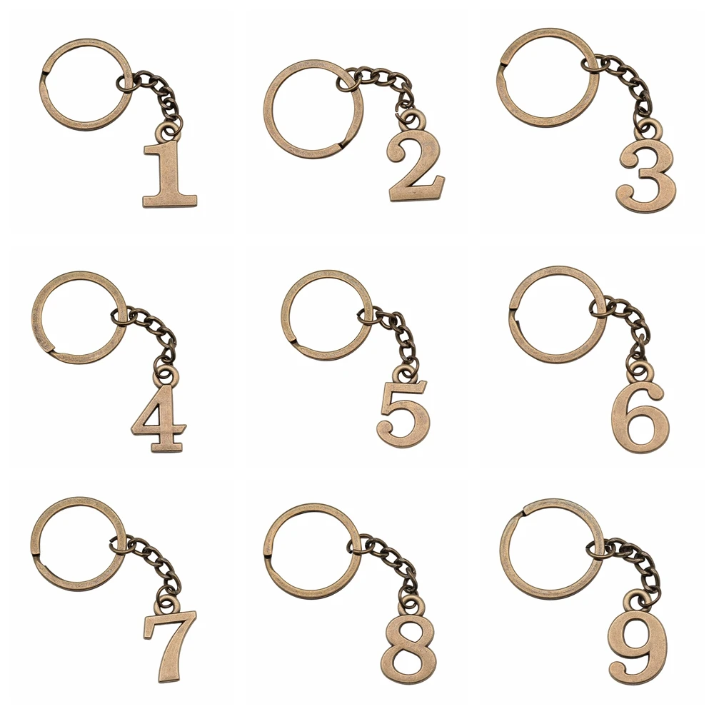 Arabic Numerals Keyring Metal Alloy Figure Keychain 0 1 2 3 4 5 6 7 8 9 Lucky Number Hangtag Marker for Key and Room