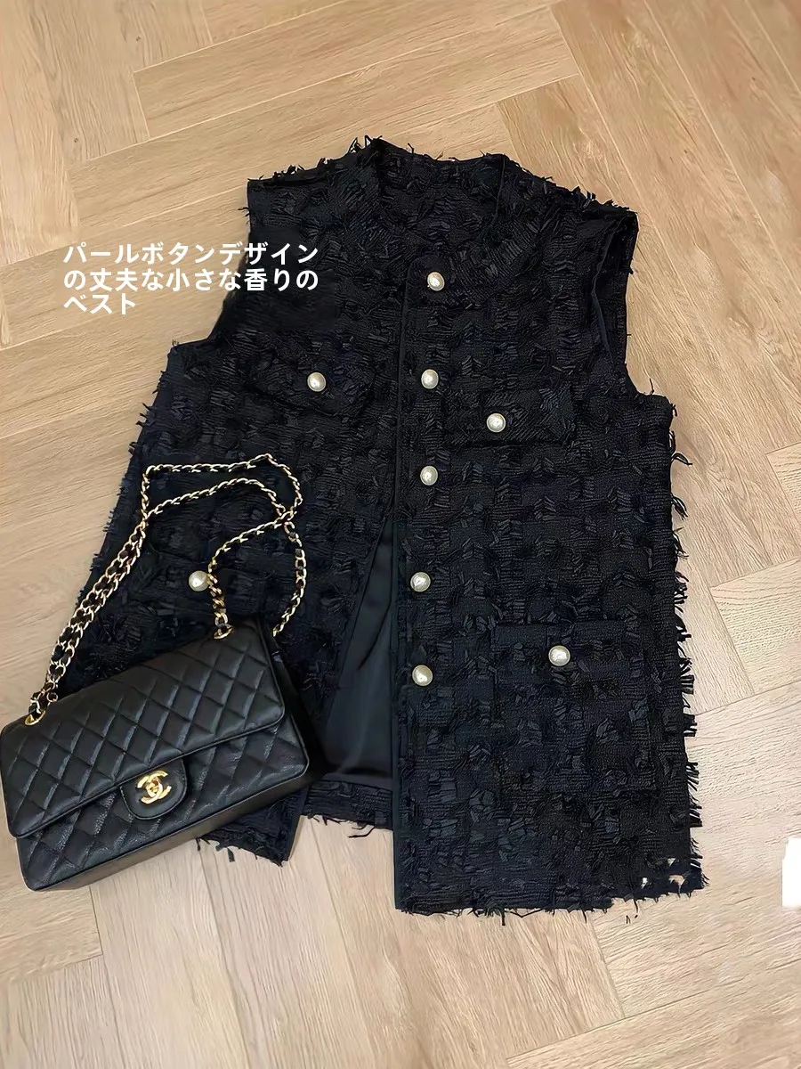 Модный красивый жилет без рукавов с жемчужной пряжкой женский кардиган